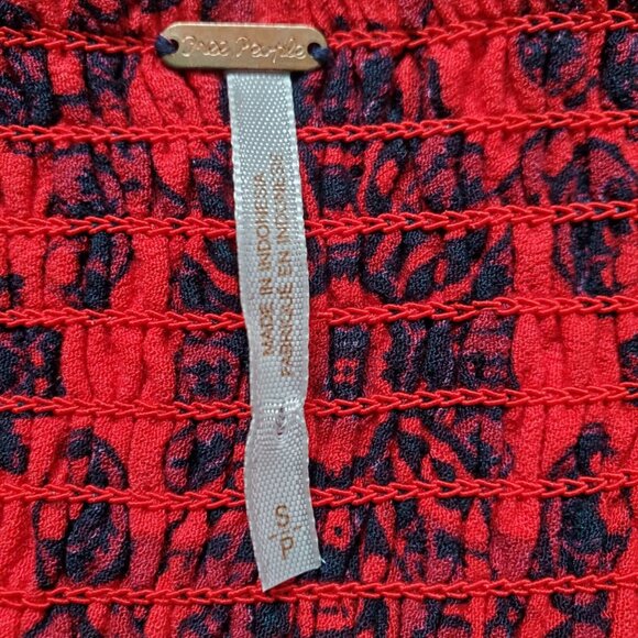 Free People Flowered Red Pleated Strapless Jumpsuit. Size S/P - Picture 5 of 9